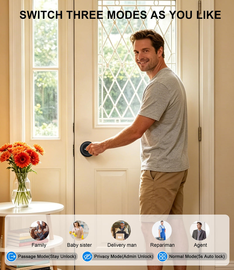 Fingerprint Door Lock, Smart Fingerprint Door Knob with Lock, Biometric Door knob with App Control & Key, Keyless Thumbprint Entry Door Lock for Bedroom, Front Door, Home, Apartment Office-Stain Black