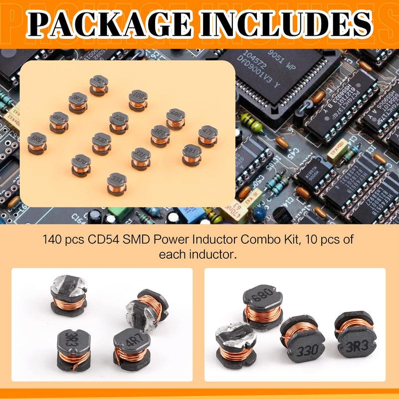 [Australia - AusPower] - 141Pcs 14 Values CD54 SMD Power Inductors Assortment Kit with Storage Box 2.2uH - 680uH Chip Inductors 5.8mm Wire Wound Chip 