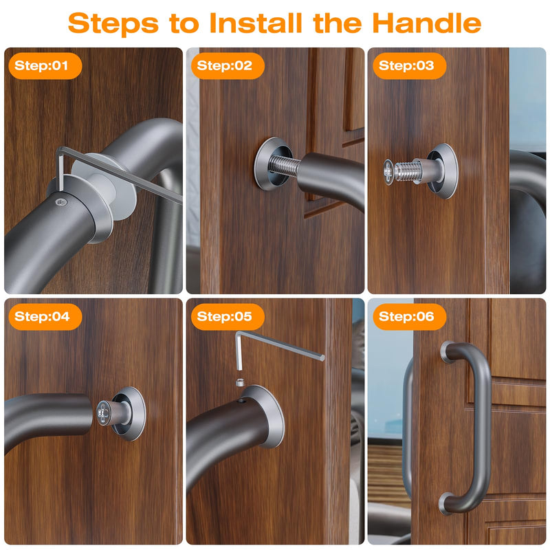 Ranbo Electroplating Grey 6" （CTC） Tubular Back-to-Back Shower Door Handle，Heavy-Duty 1.0mm Thick 304 Stainless Steel, for 1/4"- 1/2" Thick Glass and 1-3/8" - 2-1/6" Thick Wooden or Metal Doors 6 Inch