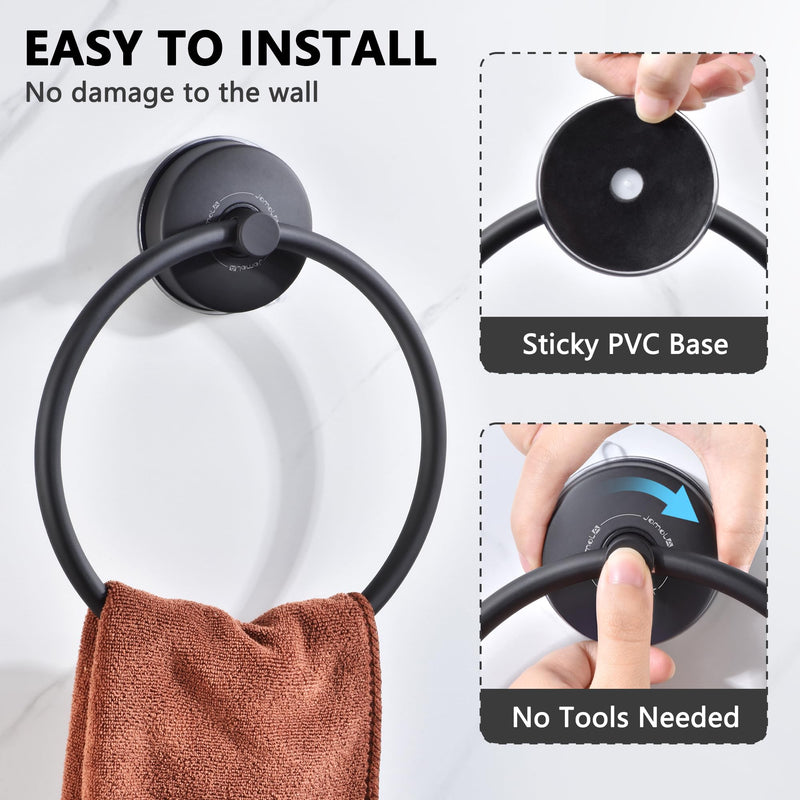 JOMOLA Towel Ring Suction Towel Holder for Bathroom Stainless Steel Kitchen Towel Rail Rack Drill Free Bath Towel Holder Bathroom Accessories Matte Black Matte Black,1 Pcs