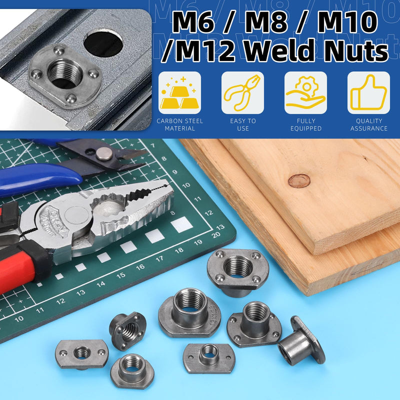 [Australia - AusPower] - Glarks 15Pcs Weld Nuts, M6 Tab Base UNC Carbon Steel Machine Screw T-Nuts 2 Projection for Furniture Vehicles Caster Industry Machine 