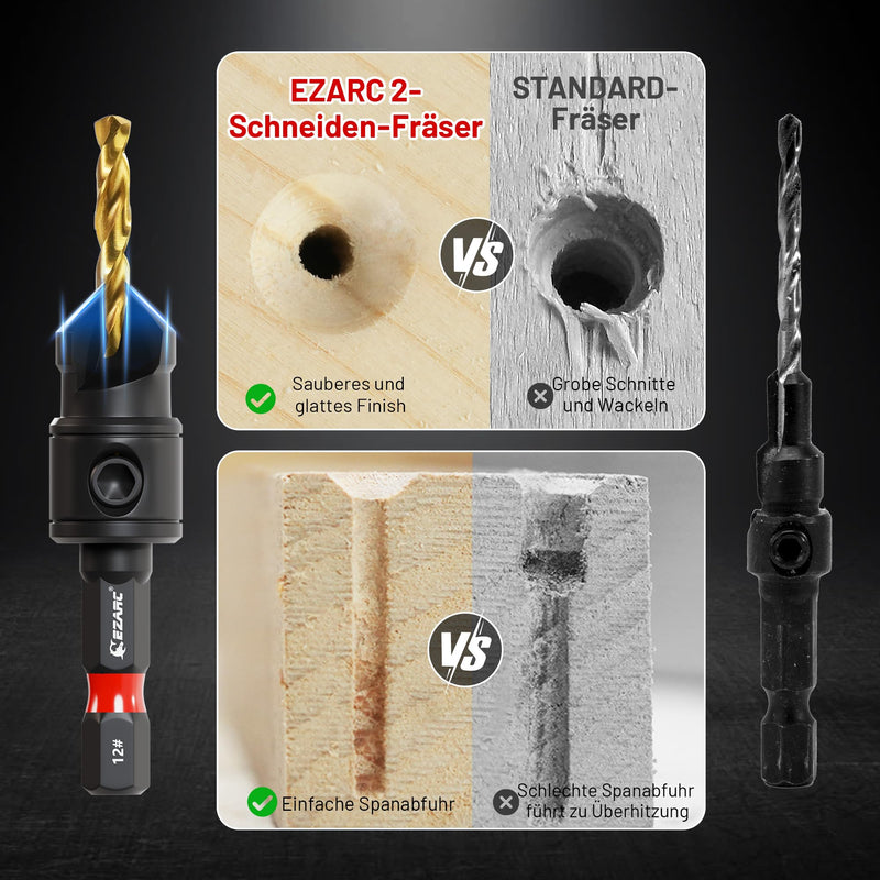 [Australia - AusPower] - EZARC Countersink Drill Bit Set for Woodworking, #4, #6, #8, #10, #12, Magnetic Extended Bit Holder with Storage Box 