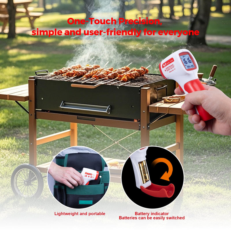 [Australia - AusPower] - Infrared Thermometer for Meat,Laser Temperature Gun,-58~1112°F,DS 12:1 Digital IR Temp Gun with Adjustable Emissivity&High/Low Alarm,LCD Display Thermal Gun for Food Oven Cooking HVAC Red 