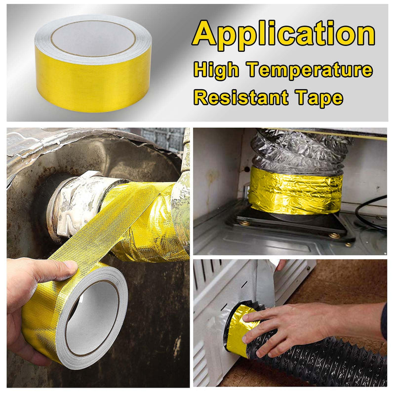 BOMEI PACK Adhesive Gold Aluminum Foil Heat Shield Tape Barrier 2inch x 66ft, Fiberglass Thermal Insulation Reflective Material High Temp Protection,1 Pack