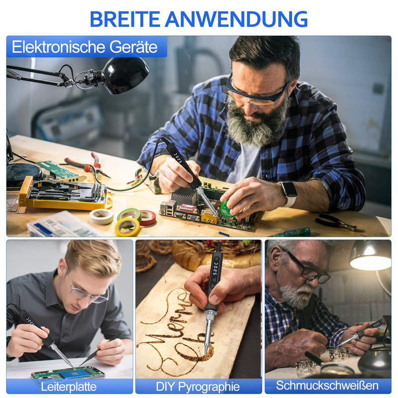 120 W LED Soldering Iron Set, 7 Seconds, Heating, Adjustable Temperature 180-520 °C | Auto Schlafmodus Präzise Lötwerkzeuge Elektronik Reparatur mit Lötdraht 5 Lötkolbenspitzen Entlötpumpe Ständer Pinzette
