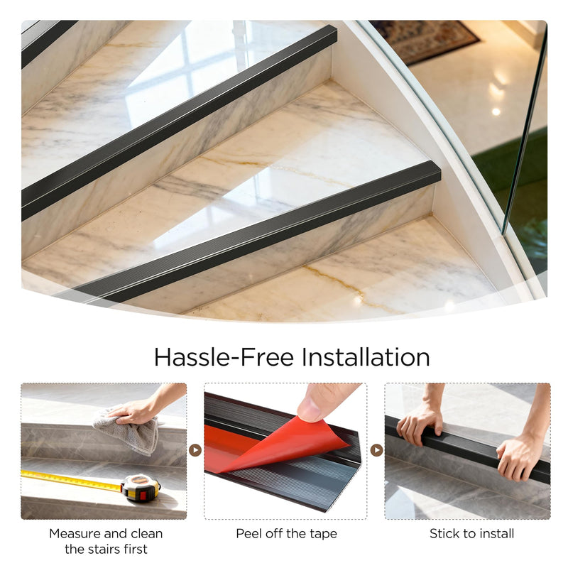 Raytano 2Pack 36" L Heavy-Duty Metal Stair Nosing, 0.8" x 1.6"W Self-Adhesive Non-Slip Aluminum Stair Edge Protector for Indoor and Outdoor Steps L- Molding (36in x 0.8 in x 1.6 in,Black) 36in x 0.8 in x 1.6 in Black 2