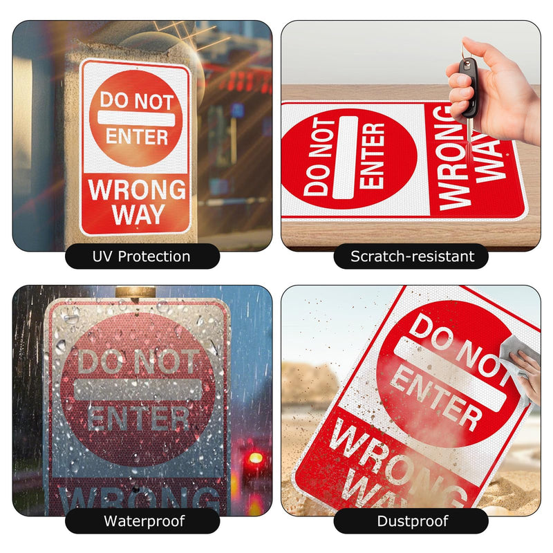 2 Pack Do Not Enter Wrong Way Sign 18 × 12 Inches Reflective Waterproof Fade Resistant Rust Free Aluminum Metal Warning Signage with Pre-Drilled Holes for Roads Driveways Parking Lots
