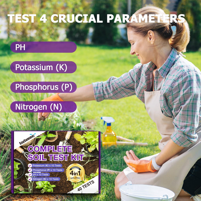[Australia - AusPower] - 2026 New 4-in-1 Soil Test Kit - 40 Tests Professional Soil Testing Kit for pH, Nitrogen, Phosphorus & Potassium, Ideal for Gardening Flowers Vegetables Lawn Indoor & Outdoor Plants Soil Test Kit - 4 in 1 