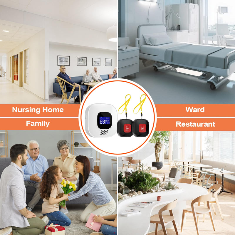 [Australia - AusPower] - WiFi Caregiver Pager with No Monthly Fee - Smart Call System with LED Display & App Alerts, 2 SOS Panic Buttons & 1 Receiver, Emergency Alert for Elderly Home Care (2.4GHz WiFi Only) 2 black calls+1 receiver 