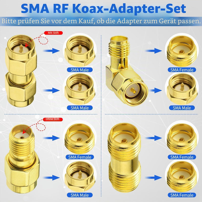 Superbat SMA Adapter Kit Male/Female to Male/Female RF Coaxial Coax for 3G 4G LTE FPV Antenna RTL SDR Router Radio | 3 x straight adapters + 1 x 90° angled for antenna, SDR radio, GPS, WiFi, network analyzer and RF devices SMA to SMA Kit