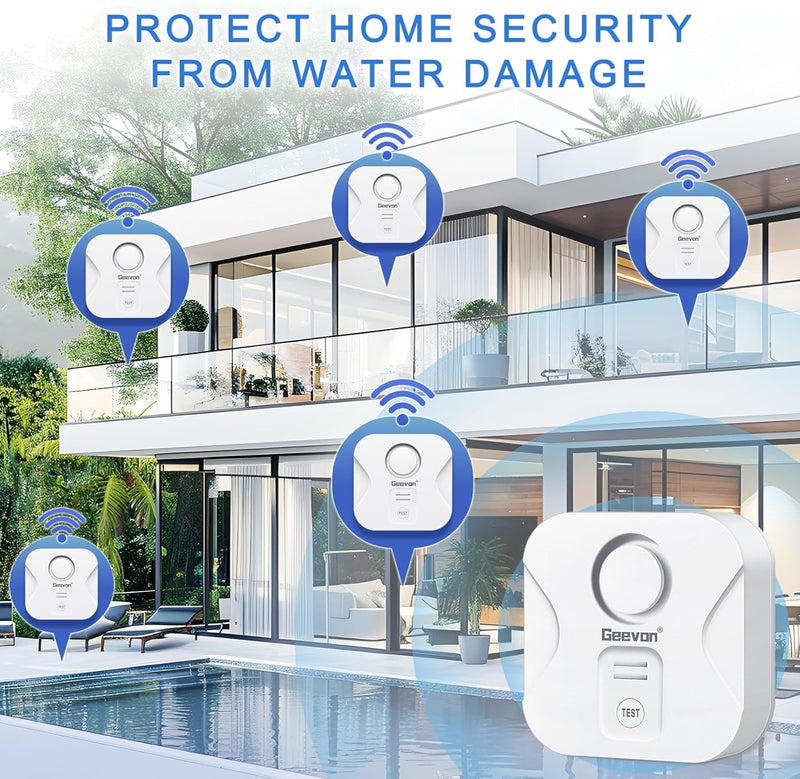 [Australia - AusPower] - Geevon 2 Pack Water Leak Detectors for Home, 100dB Water Sensor Alarm Flood Leakage Detection Devices for Bathroom, Basements, Laundry Rooms, Kitchen, IP56 Waterproof(Battery＆Screwdriver Included) Batteries＆Screwdriver Included 