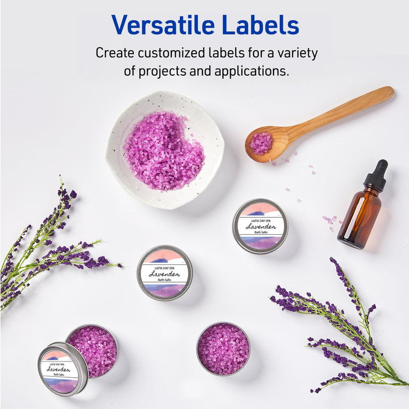 Avery Durable Waterproof Labels, Sure Feed Technology, 2" Diameter, Matte White, Laser/Pigment-Inkjet Printable, 96 Blank Labels, Great for Food Containers, Product Merchandising, and More (5657) 96 labels