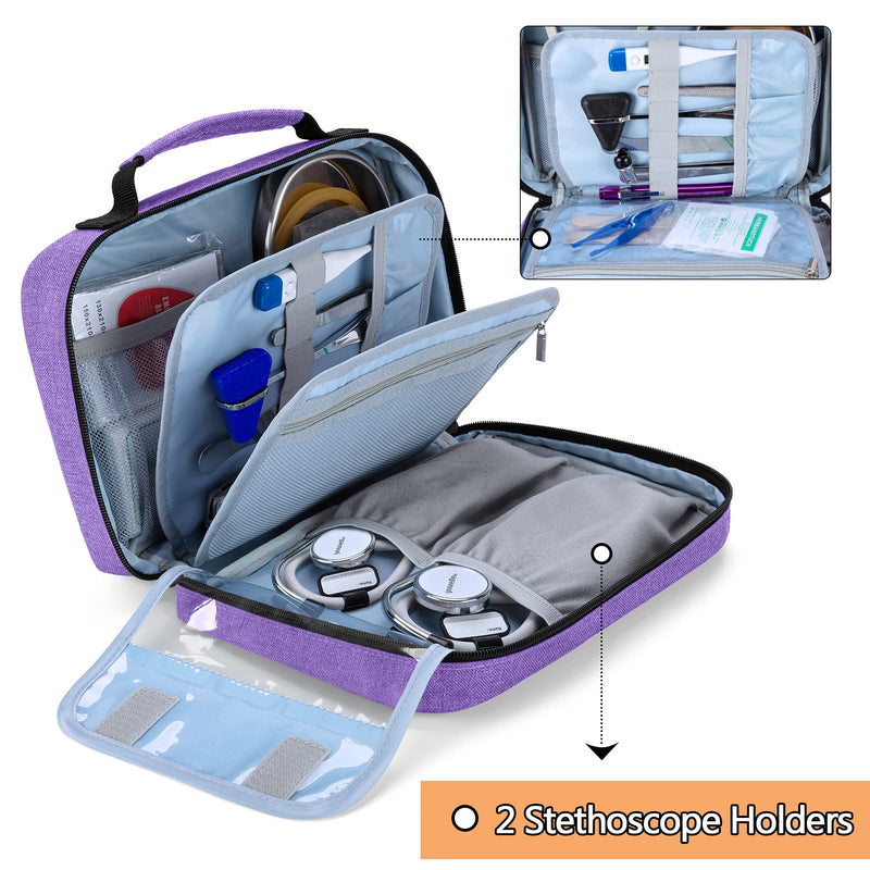 [Australia - AusPower] - Damero Carrying Case for 2 Stethoscopes, Portable Stethoscope Case Compatible with 3M Littmann/ADC/Omron Stethoscope, BP Cuffs and Other Accessories, Purple 