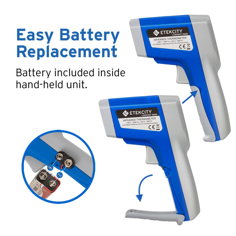 [Australia - AusPower] - Etekcity Infrared Thermometer 1022D (Not for Human) Dual Laser Temperature Gun Non-contact-58℉~1022℉ (-50℃ ~ 550℃) with Adjustable Emissivity & Max Measure, Standard Size, Blue & Gray 