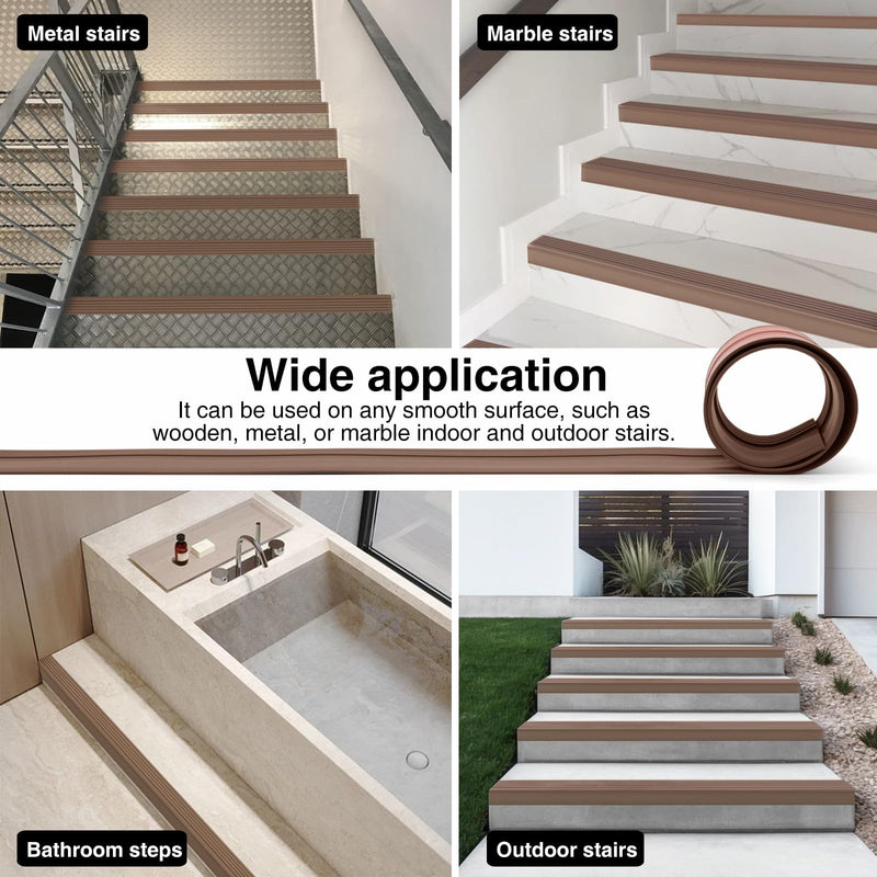 Non-Slip Step Edge Protector, Vinyl Stair Nosing - Self-Adhesive Anti-Slip Stair Nose Edging Trim, Stairway Nose Molding & Nosing Strip for High Traffic-Safety, Indoor-Outdoor Use(Coffee 2"×2",3.3Ft)