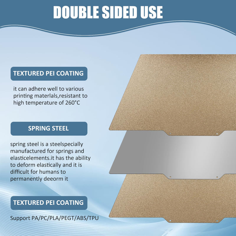 CCTREE Double Sided Textured PEI Sheet for QIDI X-Max 3, PEI Spring Steel Build Plate Flexible Print Bed Removable Surface Platform for QIDI X-Max 3, Geetch A30 Pro 3D Printers, 330 * 330 mm 330*330