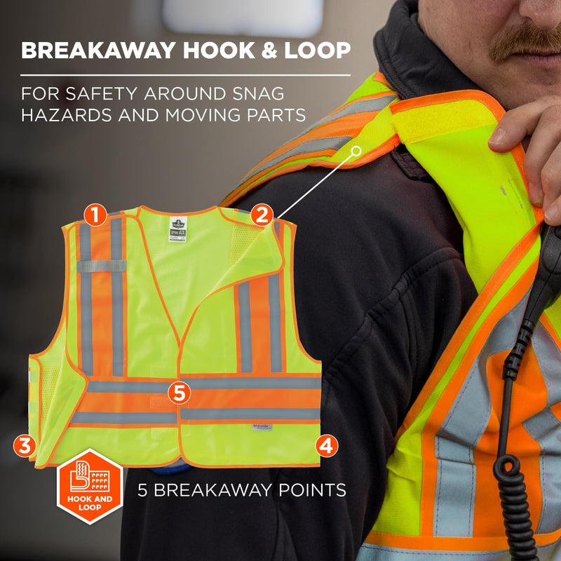 Public Safety Reflective Vest, High Visibility, ANSI Compliant, Breakaway, 2XL/3XL, Ergodyne GloWear 8245PSV,Lime Lime XX-Large-3X-Large