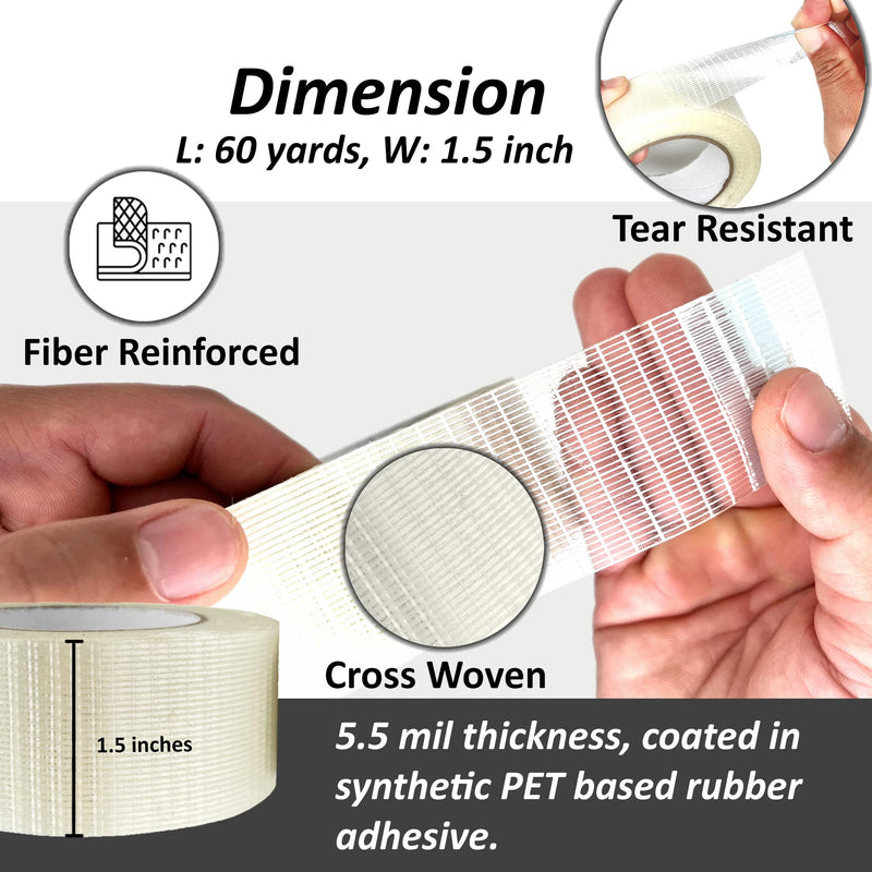 [Australia - AusPower] - Transparent Bi-Directional Filament Strapping Tape - 1 Roll Bi Directional Filament Tape Reinforced Fiberglass Strapping Tape 1.5 inch 60 Yards 