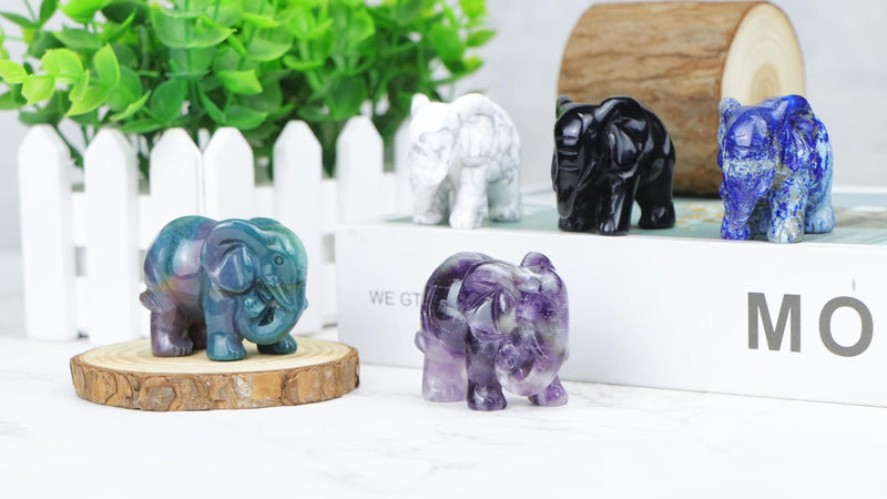 2''White Howlite Elephant Statue Small Good Luck Elephant Home Desk Decor
