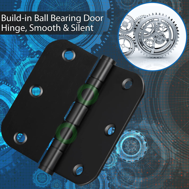 Stainless Steel Door Hinges, 3.5''X 3.5'' Ball Bearing Hinges, Commercial Grade Heavy Duty Hinges with 5/8 Inch Radius Corners, Door Interior Metal Hardwares, 3 Pack (Black) Black