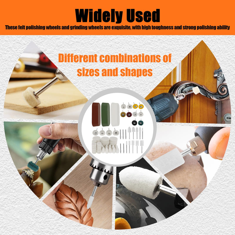 72Pcs Buffing Wheel Polishing Kit 1/8 Inch Shank Abrasive Polishing Wheel Set Rotary Tool Accessories for Jewelry Glass Car 72 PCS