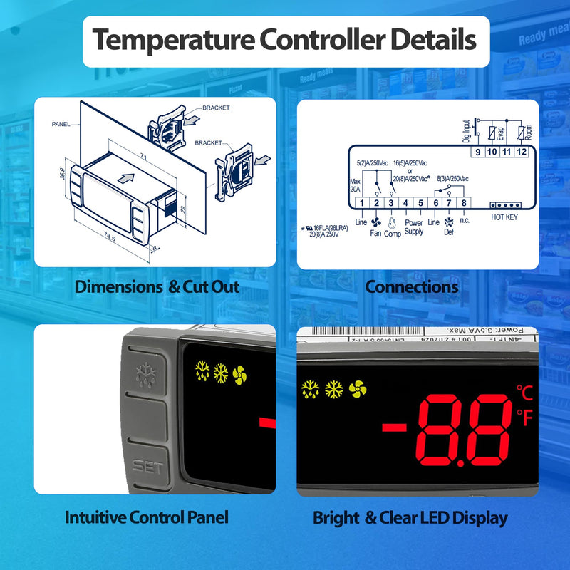 [Australia - AusPower] - Digital Temperature Controller XR06CX-4N1F1 for Commercial Refrigeration, Fit for XR06CX-4AHFILS, 120V 50-60Hz, Compatible with Dixell Programmable Refrigerators/Freezers, Dual NTC Probes 