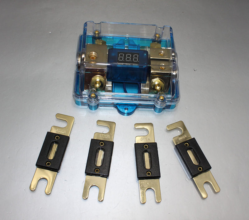 500A ANL Dual Digital Gold Plated ANL Distribution Block 0-4 Ga Fuse Holder 12-24V Input Voltage Display