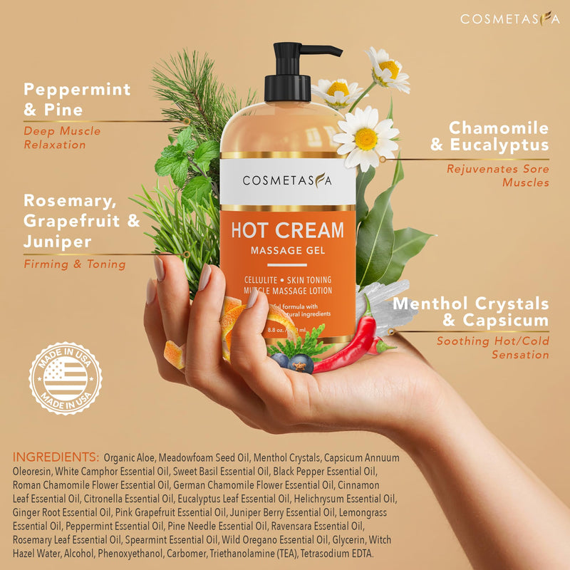 [Australia - AusPower] - Cellulite Massage Oil, Gel & Mitt - Natural Hot Cream Massage Gel, Oil & Massager - Firm, Tone, Tighten & Moisturize Skin. Soothes Muscles (8.8 oz.) Hot Cream, Cellulite, & Scrub 8.8 Fl Oz (Pack of 2) 