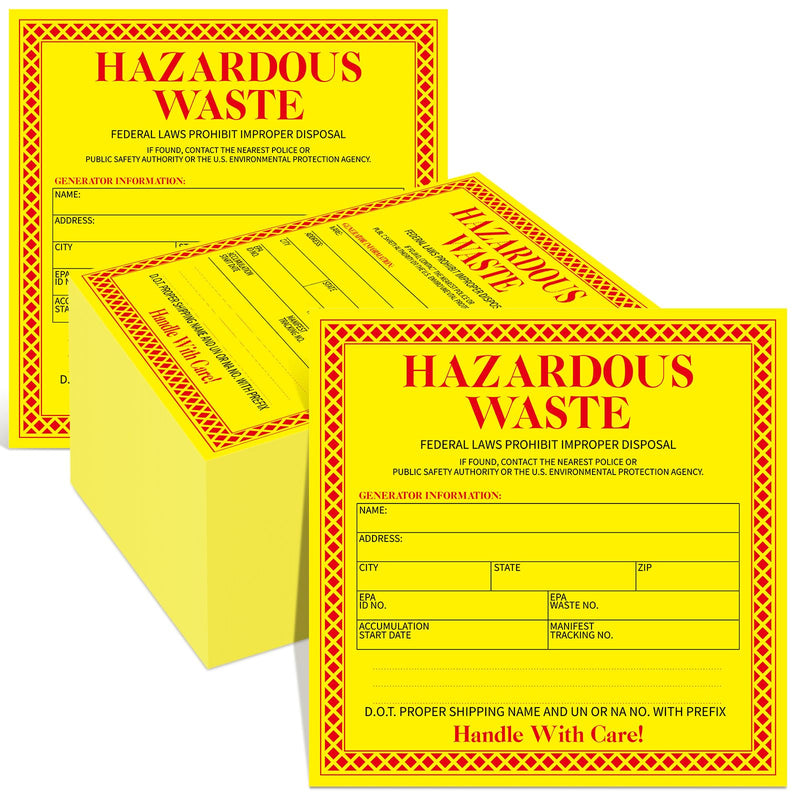 Motipuns 50 Pcs Hazardous Waste Label Adhesive Vinyl Hazmat Labels Legend "Hazardous Waste - Federal Laws Prohibit Improper Disposal. Handle with Care! " 6 x 6 Inch Red/Black/Yellow