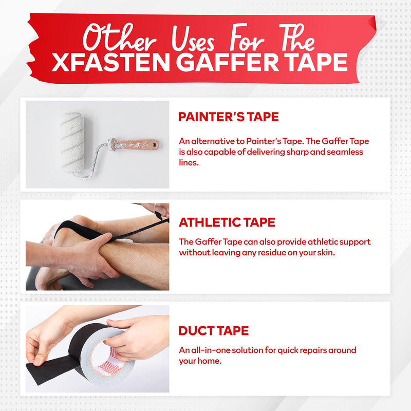[Australia - AusPower] - XFasten Black Gaffers Tape 2 Inch x 30 Yards (90 Feet) Residue-Free Matte Black Gaffer Tape 2 Inch Non-Reflective Easy-to-Tear Floor Tape for Electrical Cords 