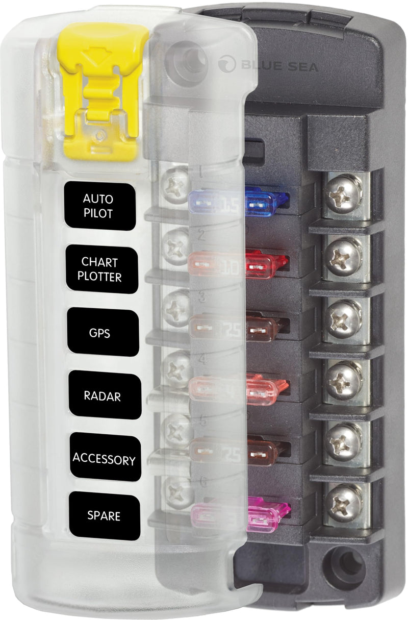 [Australia - AusPower] - Blue Sea Systems 5035 ST Blade Fuse Block - Six Independent Circuits with Cover, 100 Amps 6 Circuit Independent 