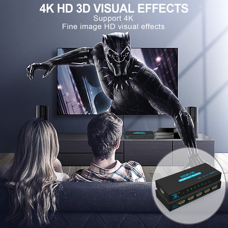 [Australia - AusPower] - HDMI Switch SGEYR 5x1 HDMI Switcher 5 in 1 Out HDMI Switch Selector 5 Port Box with IR Remote Control HDMI 1.4 HDCP 1.4 Support 4K@30Hz Ultra HD 3D 2160P 1080P Blue 