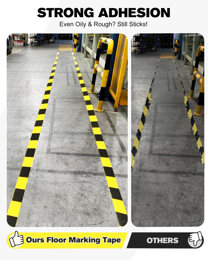 Avery Dennison Safety Floor Tape 2 Inch x 108 FT, Heavy-Duty PVC Forklift-Resistant, High-Visibility Reflective for Warehouse/Factory/Parking, Black & Yellow, ROHS/Reach Certified (1 Roll) Black&Yellow 1