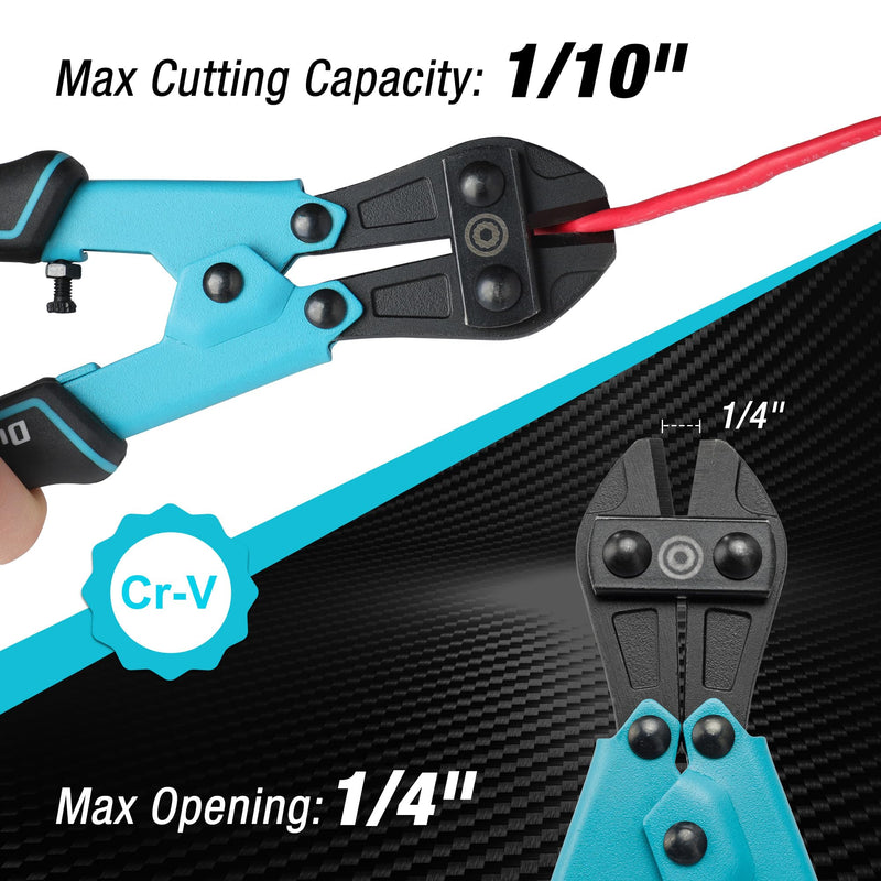 [Australia - AusPower] - DURATECH 8-inch Mini Bolt Cutter with Bi-Material Ergonomic Handle Grip, Security Lock, Chrome Vanadium Steel Blade for Wire, Cables, Chains, Small Screws 8" bolt cutter 