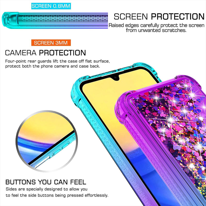 [Australia - AusPower] - for Galaxy A15 5G Phone Case,Samsung Galaxy A15 5G Case,with HD Screen Protector,Gradient Quicksand Glitter Liquid Floating Cute Phone Case for Samsung A15 5G (Teal/Purple) Y Teal/Purple 