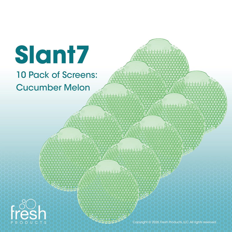 Fresh Products Slant7 Urinal Screen Best Splash Prevention Easy Installation Long Lasting Fragrance Made in the USA Lasts for 30 Days 10pk for Mens Urinals Cucumber Melon