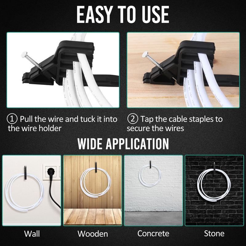 [Australia - AusPower] - 50 Pcs Cable Stackers Electrical Cable Staples Wire Stackers Insulated Multi Cable Staple Sort out Electric Cables Efficient Cable Organization for Various Quantities of Cables (Black) 50 
