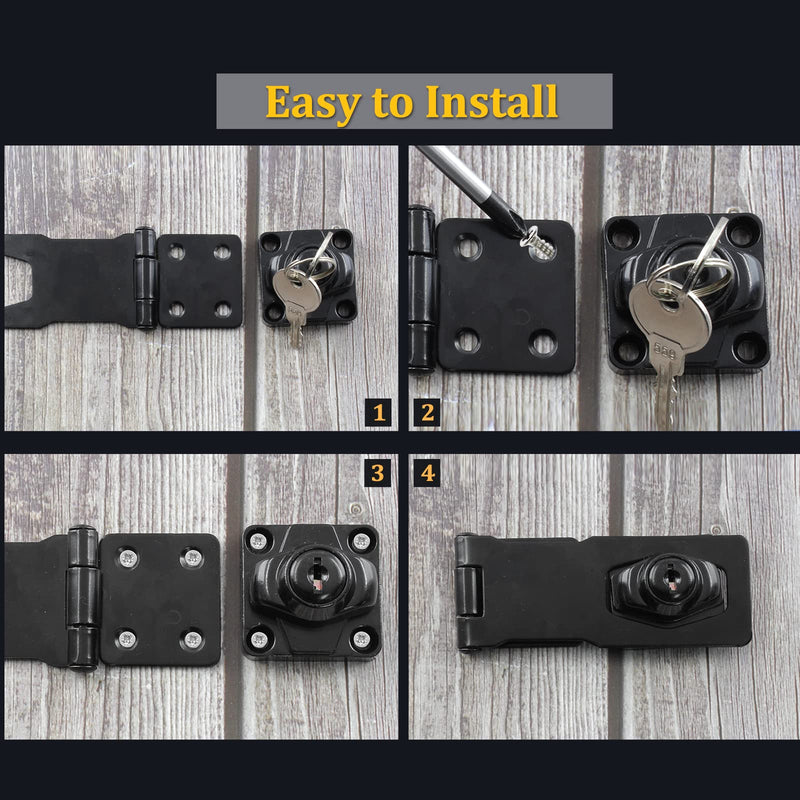 [Australia - AusPower] - 1 Pc 4 Inch Keyed Hasp Locks, Twist Knob Keyed Locking Hasp with Screws, Safety Lock for Small Doors, Cabinets (Black) 4inch Black 