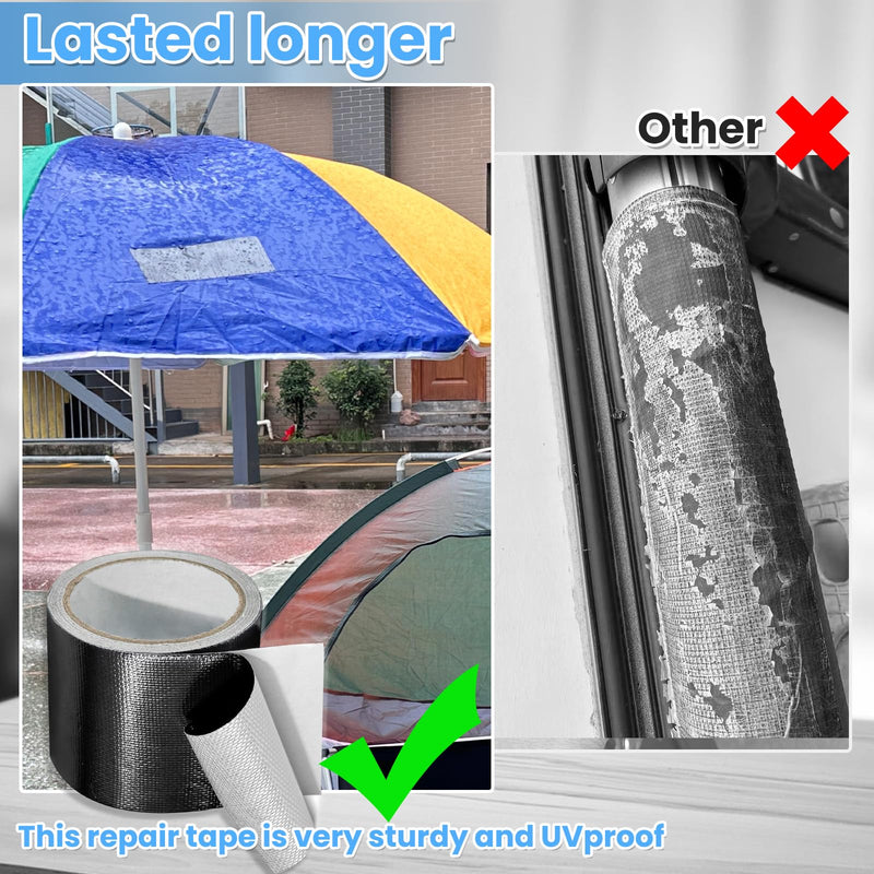 [Australia - AusPower] - Waterproof Repair Tape for Fabric, Awning, RV Roof, Underbelly, Tarp, Tent, Sail and Boat Cover Outdoor Repair Patch, Heavy Duty, UVproof, Multipurpose Black 