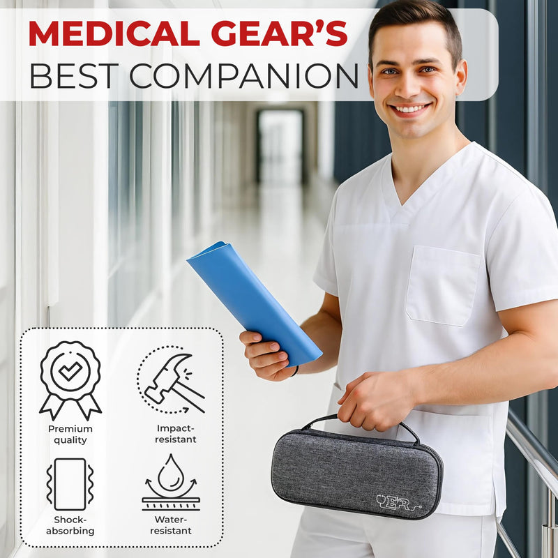 Ever Ready First Aid Stethoscope Case Including Titanium Shears, 2 Penlights Black & Silver Fits Littmann-Type Stethoscope, Rubber Grip Handle - Gray