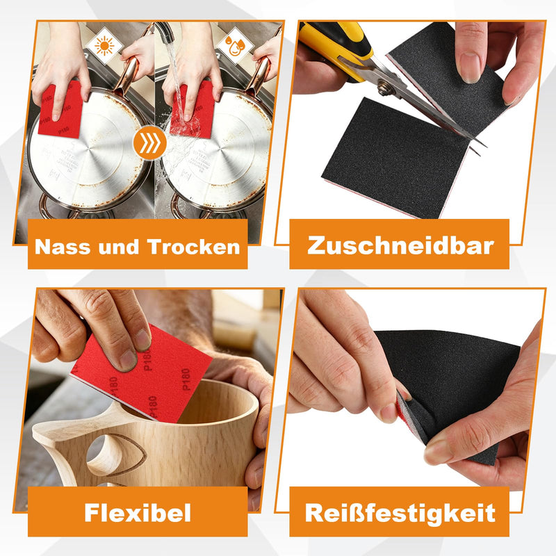Sanding Sponge Set, 120-3000 Grit Wet & Dry Sandpaper, Pack of 27 | 70 x 100 mm silicon carbide sanding sponges, washable and reusable, flexible sanding block for wood, metal, car, furniture Mix Grit