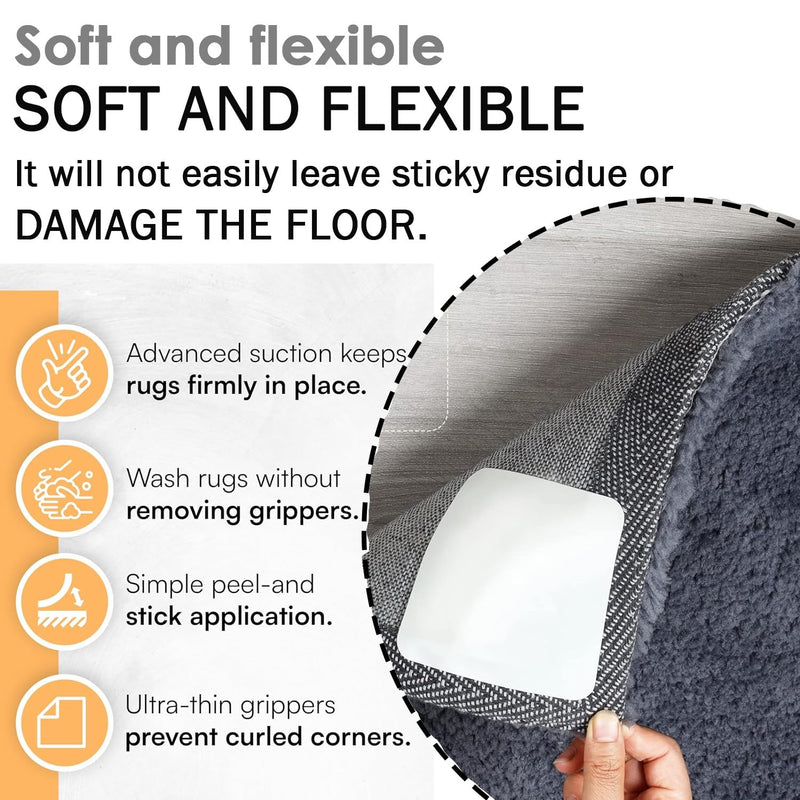 AKOAK 8 Pcs Rug Tape Pad, Rug Pad Gripper, Non-Slip Mat Anti-Skid Stickers for Area Rugs, Grip Rug Corners to Prevent Sliding