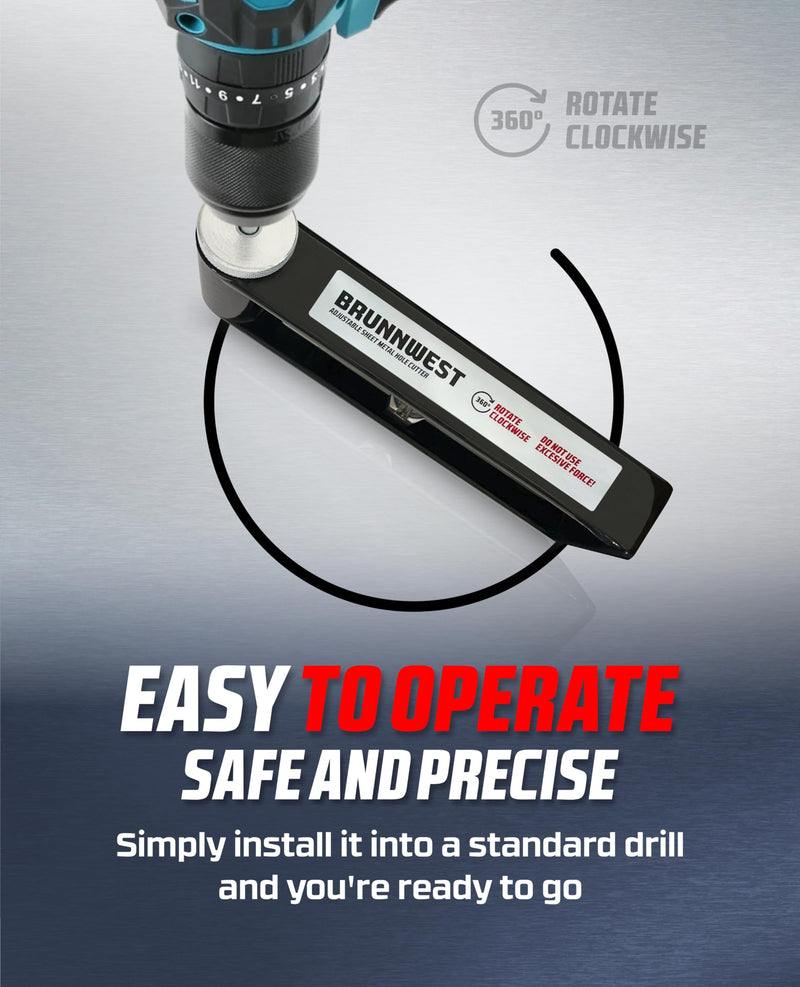 Adjustable Sheet Metal Hole Cutter with 4 Extra BITS, Sheet Metal Circle Cutters, Metals Holes Saw, HVAC Ductwork/Duct Hole Cutter - Cut 2-12” Circles Holes in 24Ga Steel and 26Ga Stainless Hole Cutter + 4 Extra Drill Bits