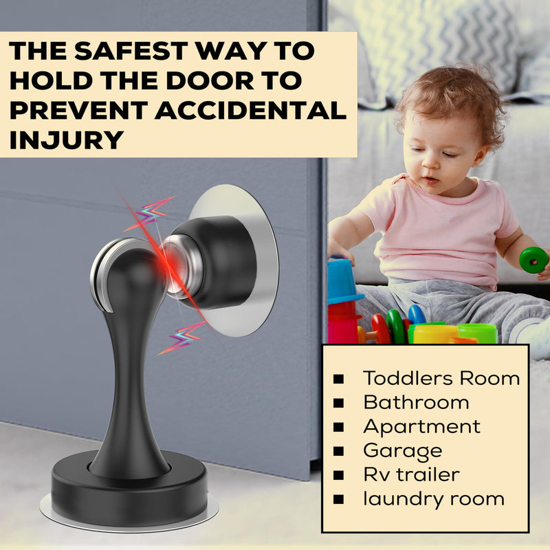 [Australia - AusPower] - Magnetic Door Stoppers for Bottom of Door - Magnetic Door Stop - Black Pack of 1 Soft- Magnetic Door Catch, Practical and No-Drill Solution with 3M Self Adhesive Pads to Hold Wide Door 
