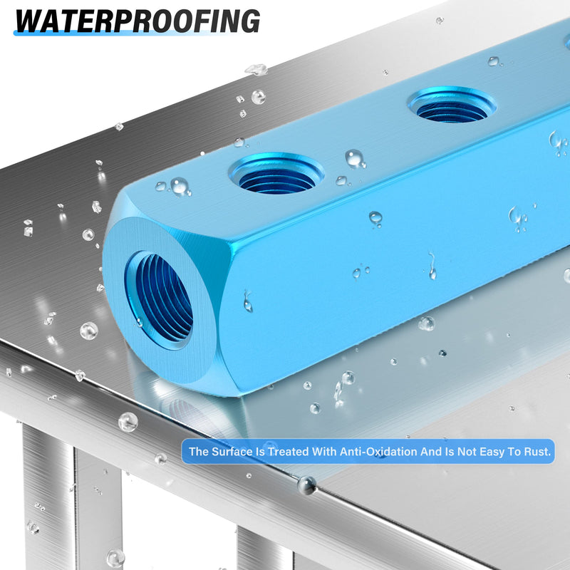 [Australia - AusPower] - TAILONZ PNEUMATIC 1/4" Blue 4 Way 7 Port Pneumatic Shunt Aluminum Block Pneumatic Manifold Air Distribution Block Air path exhaust air source distributor,Compressed Air Manifold Pneumatic Block 