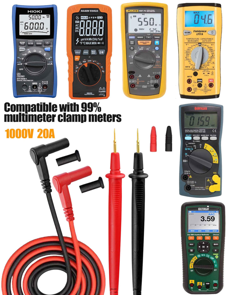 [Australia - AusPower] - ZB-X20 Ultra-Sharp Test Leads Multimeter Meter Tester Needle Point 35” Test Probe Lead 1000V 20A Compatible with FLUKE/Amprobe/Extech/Hioki/SANWA/Klein Tools/Digital Multimeters ZIBOO X20 