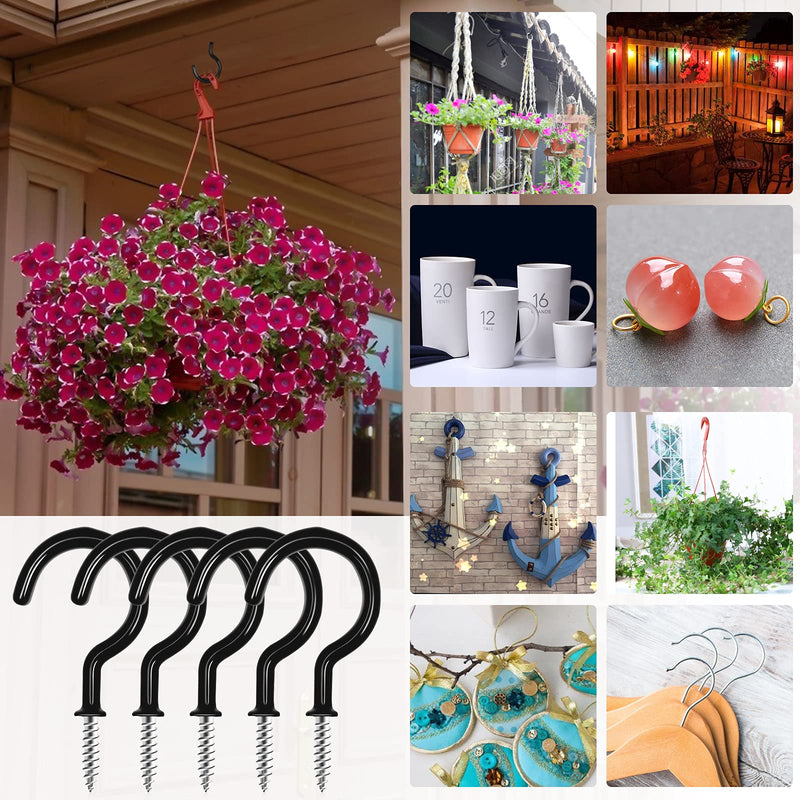 [Australia - AusPower] - Cup Screw Hooks,1 inch Vinyl Coated Ceiling Hooks,100 Pack Screw in Hooks Plant Hanger Hooks,Wind Chimes Hooks Kitchen Cup Hooks Great for Hanging Indoor & Outdoor Use(Black) Black 1 Inch 