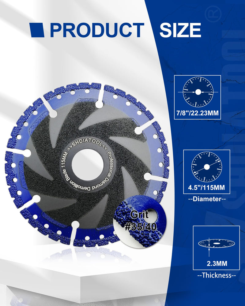 SHDIATOOL 4-1/2 Inch Metal Cutting Diamond Blade All Purpose Cut Off Wheel for Rebar Sheet Metal Angle Iron Stainless Steel(for 7/8 inch Arbor)