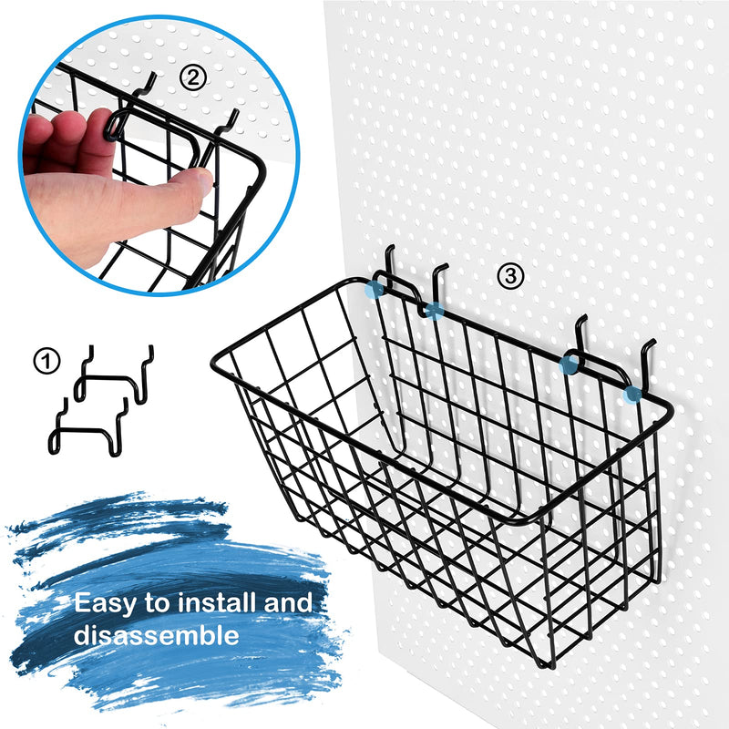 [Australia - AusPower] - G.CORE 2 Pack Pegboard Baskets, Metal Shelves Hooks to 1/8" 1/4" Peg Boards, Peg Board Baskets Bins Set - Organize Tools Workbench Accessories Garage Storage Wall Mount Organizer Attachments Medium 2M Black Pegboard Baskets 
