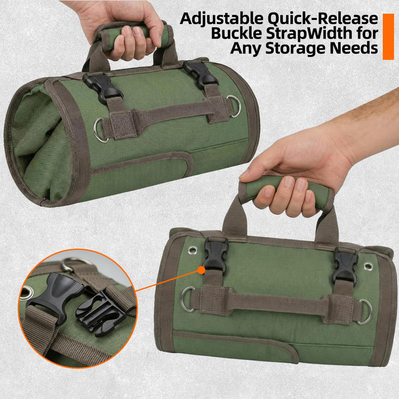 Sellign Tool Bag Roll Up，Heavy Duty Portable soft Tool Storage Organizer, Foldable Rollup with Small Pockets, Official Rollable Toolbag, Father Day Gifts for Him Dad Men Mechanic Welding(Green） Green